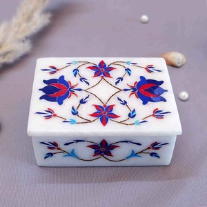 White Marble Accessories <b>Box</b> I <b>Floral</b> Art Stone Inlay <b>Box</b> I Bulk Supplies <b>Box</b> I Giftable <b>Box</b> for Eid I Decorative <b>Box</b> - Product Image 3