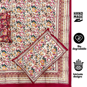 Parure de lit plate 3 pièces en coton 100% de taille King, motif classique imprimé pigmentaire Jaipur, teintures non toxiques, douce, respirante, écologique, 200 fils/cm² - Product Image 2