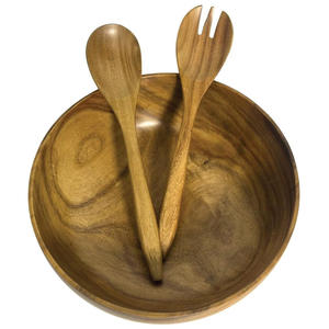 ชุดชามไม้อะคาเซียเป็นมิตรต่อสิ่งแวดล้อมทำด้วยมือพร้อมส้อมและช้อนงานปาร์ตี้ดีไซน์ทรงกลมสำหรับตกแต่งห้องครัวรับประทานอาหาร - Product Image 1