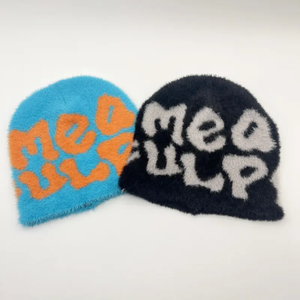 หมวกบีนนี่ลายพิมพ์ Meg Pulp Faux สไตล์สตรีทแฟชั่นสำหรับทุกเพศ สวมใส่ได้ในฤดูหนาว สีฟ้า สีส้ม สีดำ สีเทา ผลิตจากอะคริลิก 100% ถักด้วยคอมพิวเตอร์ สวมใส่สบายๆ - Product Image 2