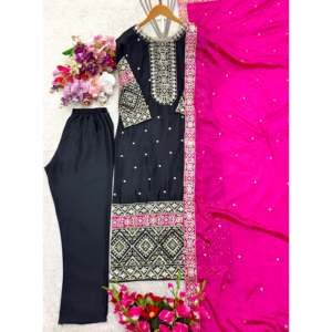 Vêtements traditionnels chinois ensemble haut brodé élégant Dupatta pour les fêtes - Product Image 1