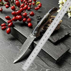 Couteau de chasse pliant en acier Damas, manche en bois d'ébène, forgé à la main, haute dureté, longueur personnalisée OEM - Product Image 2