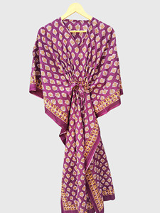 Robe kimono à imprimé floral violet pour femmes, col en V, manches trois quarts, robe longue - Product Image 6