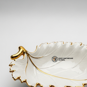 ชามเซรามิคลายใบไม้พรีเมียม ขอบทอง ตกแต่งสไตล์โมเดิร์น เหมาะสำหรับเป็นจานเสิร์ฟกลางโต๊ะอาหาร สำหรับใช้ในบ้าน - Product Image 3