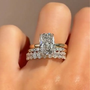 Premium Cushion Cut Solitaire Engagement <b>Ring</b> with Oval Cut Wedding Band Moissanite Diamond <b>Ring</b> from <b>Indian</b> Supplier. - Product Image 2