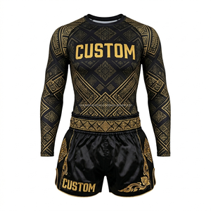 Conjunto de Shorts de Muay Thai de Satén Premium y Rashguard de Compresión, Diseño Personalizado, Uniforme de Entrenamiento de Kickboxing y Boxeo, Venta al Por Mayor OEM - Product Image 1