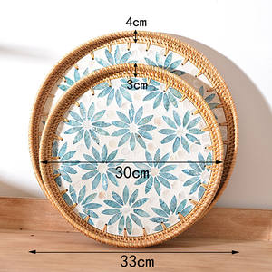 Regalo de San Valentín, Bandeja Redonda Tejida a Mano de Ratán y Conchas Marinas, Bandeja para Servir, Artesanía Vietnamita, Bandeja Decorativa, Bandejas de Almacenamiento - Product Image 5