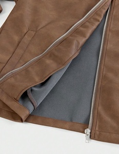 Veste d'hiver unisexe en cuir PU marron, imperméable, à fermeture éclair, col rabattable, décontractée, service OEM avec logo - Product Image 4