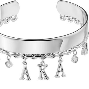 <b>Silver</b> Tone Statement Cuff <b>Bracelet</b> with Decorative Letter Charms Stylish Open <b>Bangle</b> Jewelry Accessory for Women Wedding Party - Product Image 6