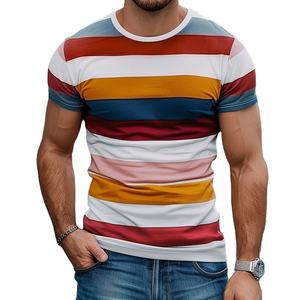 เสื้อทำงานผู้ชายเสื้อยืดสำหรับผู้ชายเสื้อยืดสำหรับผู้ชายเสื้อพิมพ์ลายทางแขนสั้นคอกลมเสื้อสำหรับออกกำลังกาย - Product Image 3