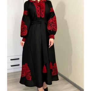 Robe longue brodée vert coton pour femme, style A-line, ethnique ukrainienne, broderie folklorique Vyshyvanka, bohème, écologique, vintage - Product Image 3