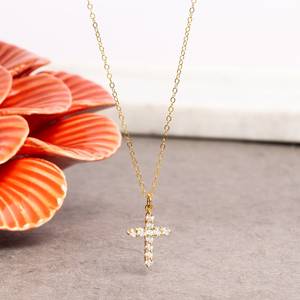 Collier élégant en argent sterling avec pendentif croix, pierre naturelle, vintage, pour fiançailles, unisexe, chaîne fine réglable - Product Image 1