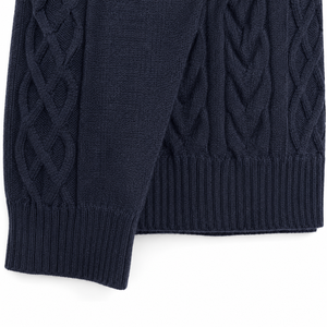 <b>Men</b>’s Heritage Cable Knit <b>Turtleneck</b> Zip Sweater with Faux Suede Shoulder Panels Winter Pullover | OEM ODM Manufacturer - Product Image 4