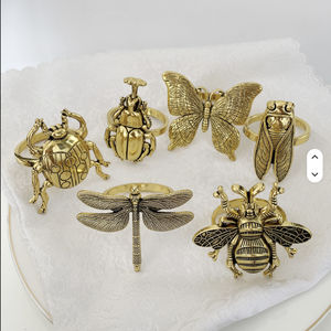 Lot de 6 Anneaux de Serviette en Métal Motif Insectes (Abeille, Papillon, Scarabée) - Design Classique Écologique par I K - Product Image 3