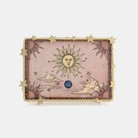 Cadre photo en métal rectangulaire, design soleil et lune, étoiles dorées, décoration murale pour la maison et le bureau
