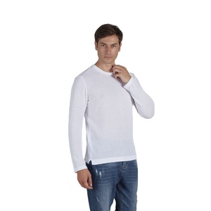 Suéter de Alta Calidad ODM, Fabricantes Italianos, Tejido Fino, Cuello Redondo, Algodón y Poliamida, Blanco, Sostenible, para Hombre, Manga Larga - Product Image 1