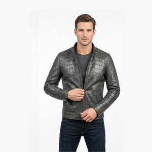 Veste en cuir véritable pour homme, faite à la main, design vintage, col rabattu, technique de teinture unie, imperméable, respirante, devant - Product Image 5