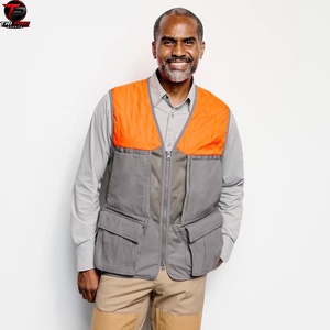 Chaleco Utilitario Acolchado para Hombre, Gris y Naranja Brillante, con Cuello en V, Cremallera Completa, Panel de Ventilación de Malla y Bolsillo Inferior con Solapa, Ideal para Caza y Actividades al Aire Libre - Product Image 2