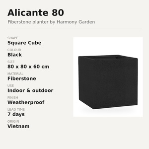 Alicante 80 Black Fiberstone <b>Square</b> Cube Planter 80x80x60cm Large Indoor Outdoor Flower <b>Pot</b> Weatherproof Vietnam - Product Image 4
