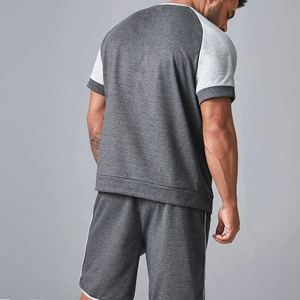 Ensemble T-shirt et short gris uni à manches courtes pour homme White Bird Express, tenue décontractée d'été, respirant, en coton tricoté, séchage rapide - Product Image 4