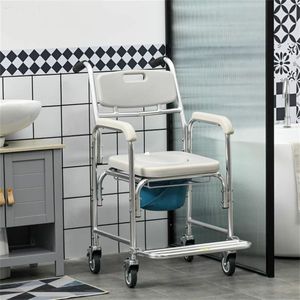 Gray Waterproof Rolling Over Toilet Chair with Padded Seat Shower Commode Wheelchair for Bathroom Safety Equipment - Product Image 1