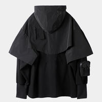 Hoodie Techwear Pria Cyberpunk Streetwear Urban Taktis Musim Dingin Bordir Hitam Oversized Fungsional Ninja Pullover Utility