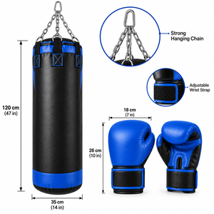Sac de frappe de boxe robuste avec ensemble de gants de boxe pour l'entraînement à domicile, la gym, le fitness, le MMA, le Muay Thai et le kickboxing - Product Image 4