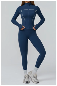 Conjunto de Yoga para Mujer con Bloques de Color y Cremallera, Traje Deportivo Casual Ajustado, Ropa de Fitness Personalizable - Product Image 6