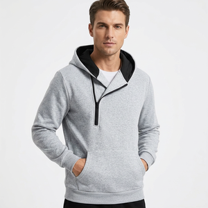 Sudadera con capucha gris para hombre, media cremallera, corte regular, color liso, estilo casual, felpa francesa, 100% algodón, para otoño, hecho en Bangladesh - Product Image 2