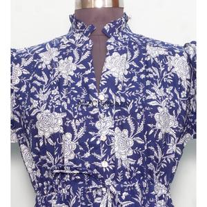 100% Cotton Knitted Boho Women's Mini <b>Dress</b> V-Neck Short Sleeve High Waist A-Line Digital Printed Floral Washable Breathable - Product Image 4