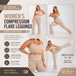 Leggings évasés imprimés camouflage pour femmes, grandes tailles, pantalons de yoga compressifs, pantalons de sport pour femmes, pantalons évasés pour la gym et le fitness - Product Image 5