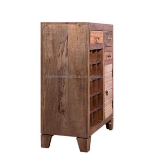 Meuble de rangement industriel en bois massif pour vins et spiritueux, design rustique style ferme, avec porte coulissante Shaker type grange - Product Image 5