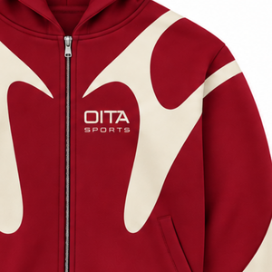 Red Contrast Panel <b>Zip</b> Up <b>Hoodie</b> Men Streetwear Full Zipper Long Sleeve Custom Casual Fleece Hooded Sweatshirt With <b>Pockets</b> - Product Image 5