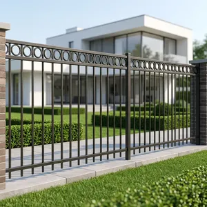Valla Moderna de Hierro para Exteriores de 6 Pies de Altura con Recubrimiento en Polvo Resistente a la Oxidación para Uso Residencial Estilo Rectangular - Product Image 1