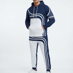 Ensemble de survêtement sportif pour homme, haute qualité, nouveau, avec logo personnalisé, color block bleu marine, sweat à capuche et pantalon de jogging imprimé étoiles, très vendu - Product Image 1