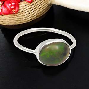 Natural Black <b>Opal</b> Gemstone <b>Ring</b> Crafted From 925 Sterling <b>Silver</b> <b>Ring</b> Bezel Set Gemstone Bohemian <b>Ring</b> At Wholesale Price - Product Image 1
