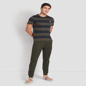 T-shirt en tricot à manches courtes 100% coton pour hommes gris épais coupe normale col rond avec motif solide sérigraphié - Product Image 5