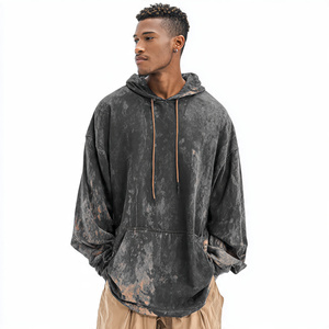 Hoodie Homme Oversize à Épaules Tombantes, Délavé à l'Acide, en Polaire 450 GSM, Style Street Hiver - Product Image 2