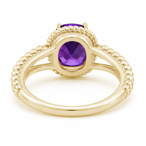 Anillo Solitario con Gema Púrpura Corte Cojín para Mujer con Halo de Cuerda y Diseño de Banda con Cuentas en Oro de 10K, 14K, 18K y Plata 925, 935 - Product Image 4