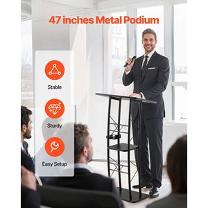 Supporto per podio in metallo curvo da 47 pollici con scaffale per leggio per aula e discorsi di matrimonio - Product Image 2