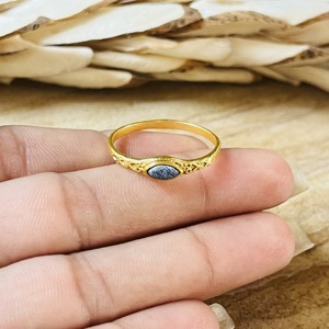 Unique Design Lapis Lazuli <b>Ring</b> Boho Brass Jewelry Women 18k Gold Plated <b>Dainty</b> Geometric Filigree <b>Ring</b> For Wholesale/OEM/ODM - Product Image 3