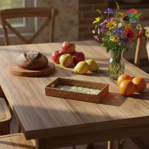 Bandeja de Mimbre Bohemia Tejida a Mano, Cesta Multifuncional de Lujo Ligero para Almacenamiento en Cocina, Frutas, Cuchillos, Tenedores, Bocadillos y Pan - Product Image 4
