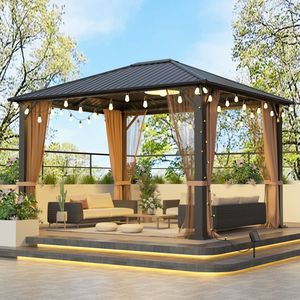 Gazebo in Metallo Resistente 10x12 con Tetto Rigido e Zanzariere, Tenda da Esterno in Acciaio Zincato Robusto, Pergola - Product Image 2