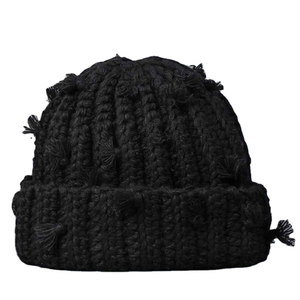 Unisex Knitted Beanie Winter Fashionable Hat Dot Pattern Solid Color Custom Embroidery Logo Wool Blend Common Warm for Adults - Product Image 3