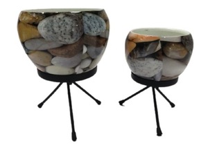 Modern Metal Planter <b>Stand</b> Set with Decorative Purple Flower Pots Indoor Outdoor Plant Holder for Home Living Room Balcony - Product Image 2