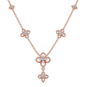 Collar de Diamantes con Diseño Floral en Cascada, Eslabones de Flor Esculpida en Oro Rosa y Elegante Diseño de Flor Colgante - Product Image 1