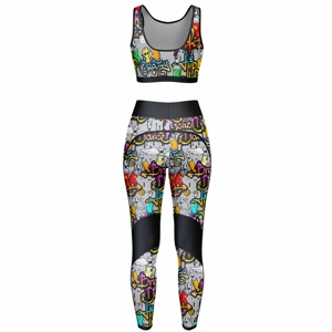 Custom Graffiti Print Yoga Set 2 Piece Women Workout Outfits High Waist Leggings Sports Bra Street Style Fitness Gym Sportswear - Product Image 2
