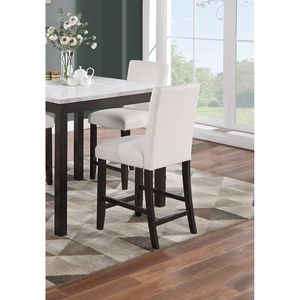 Modern 5pc Counter Height <b>Dining</b> Set Faux Marble <b>Top</b> Kitchen Dinette <b>Table</b> with 4 High Chairs White Faux Leather Cushions Seats - Product Image 4