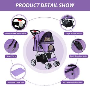 Poussette pliable TH-PPS-286 pour animaux de compagnie avec fenêtre en maille et chariot de transport portable léger pour chien et chat pour les voyages en plein air - Product Image 3