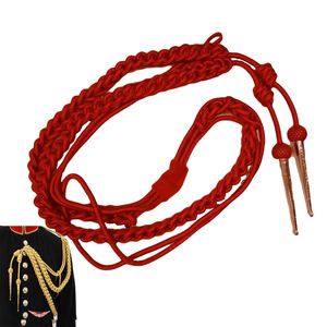 Aiguillette de hombro brillante con hilo de seda y puntas doradas, cordón de seda brillante azul marino. - Product Image 1